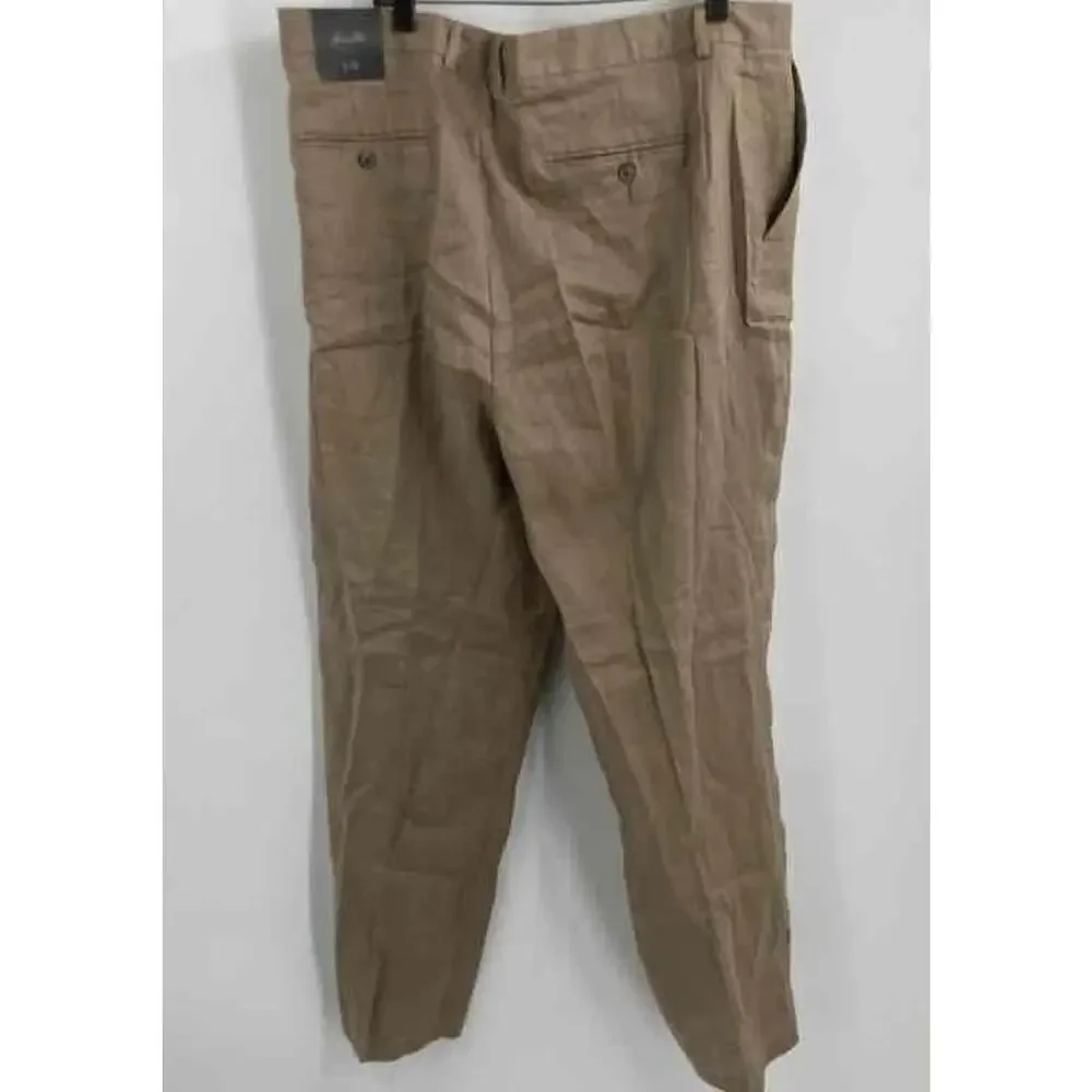 NWT Tasso Elba Island Mens Brown Linen Blend Flat Front Chino Pants 44B 46x30